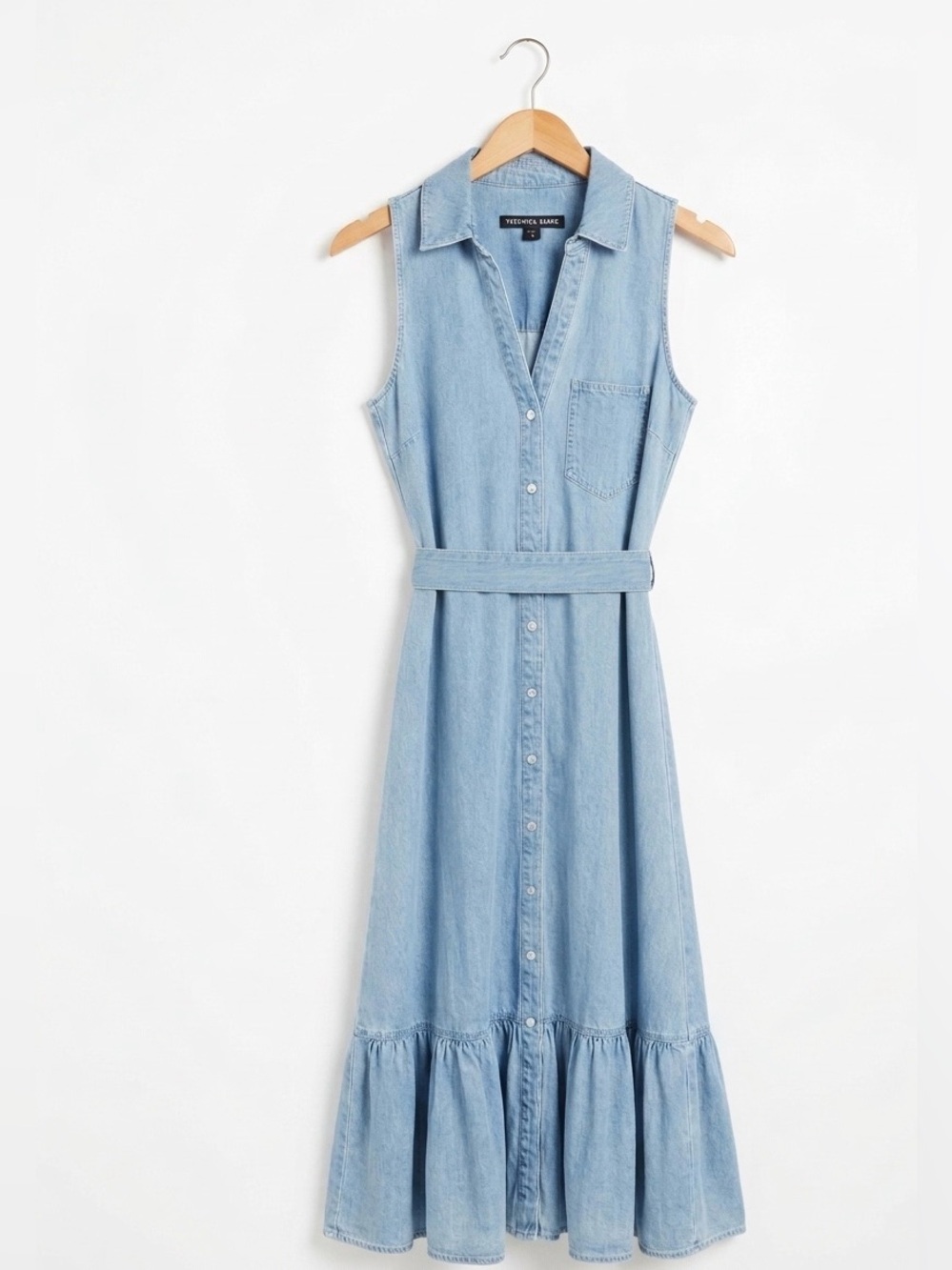 Veronica Beard Ainsley Denim Tiered Midi Dress in Iceberg - Size 6